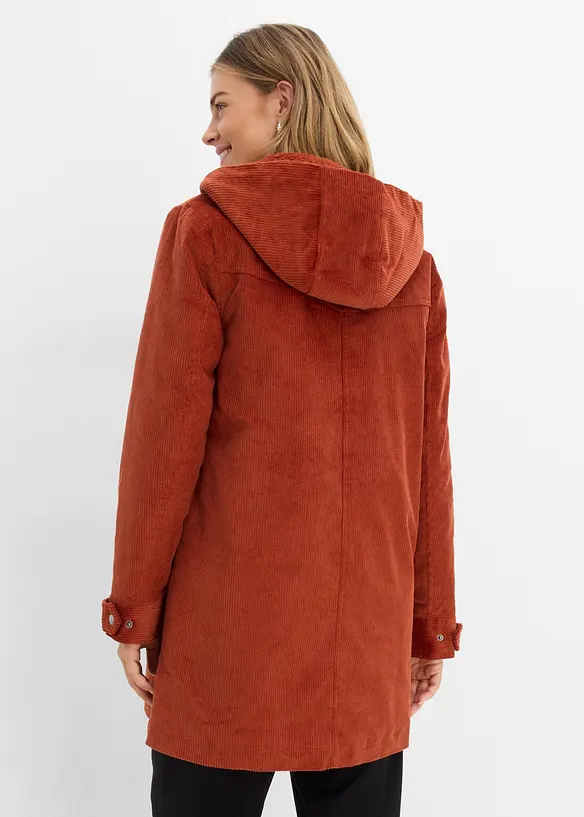 Parka chaude en velours c&ocirc;tel&eacute; avec capuche doubl&eacute;e polaire, coupe trap&egrave;ze, bonprix