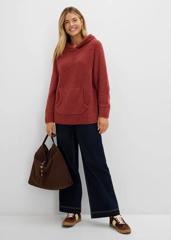 Pull &agrave; capuche en maille peluche, bonprix