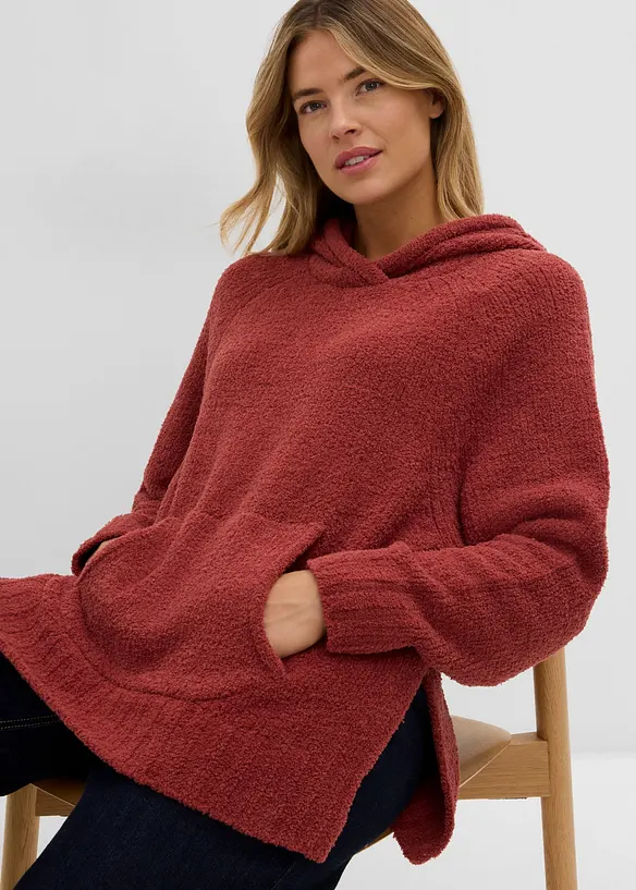 Pull &agrave; capuche en maille peluche, bonprix