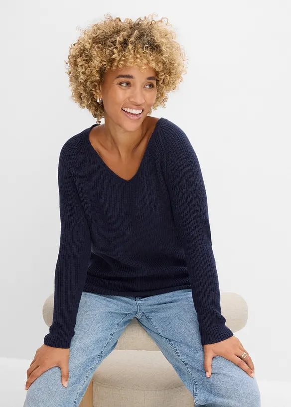 Pull c&ocirc;tel&eacute; 100% coton, bonprix