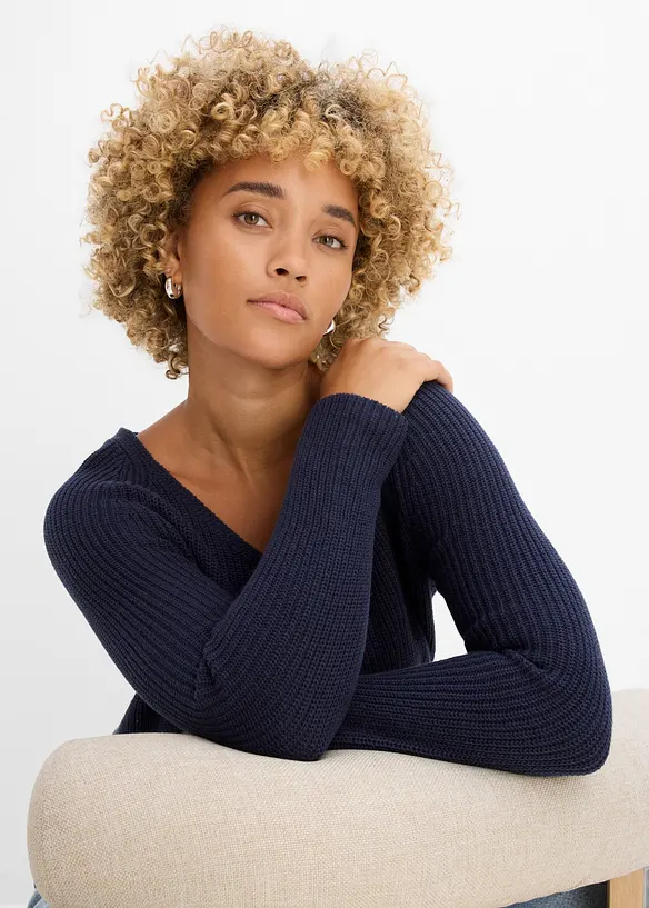 Pull c&ocirc;tel&eacute; 100% coton, bonprix