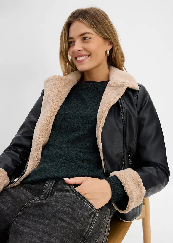 Pull en maille chin&eacute;e &agrave; col rond, bonprix
