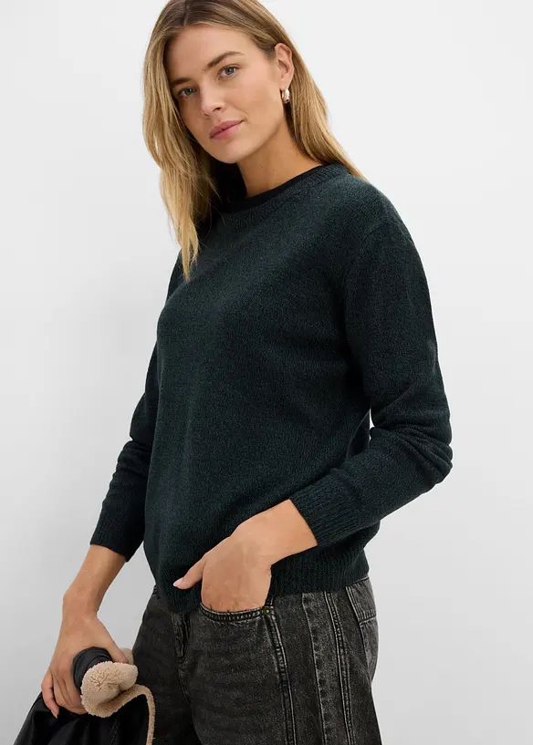 Pull en maille chin&eacute;e &agrave; col rond, bonprix