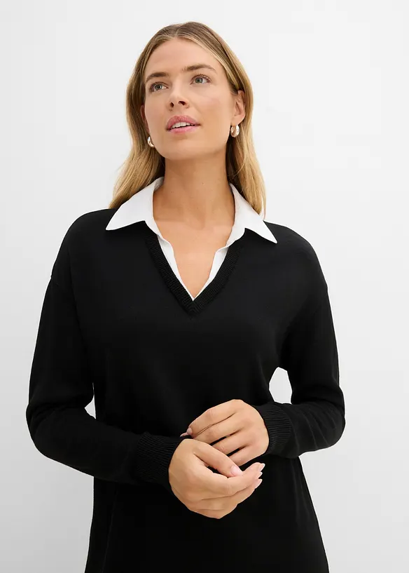 Robe en maille &agrave; empi&egrave;cement chemisier, bonprix