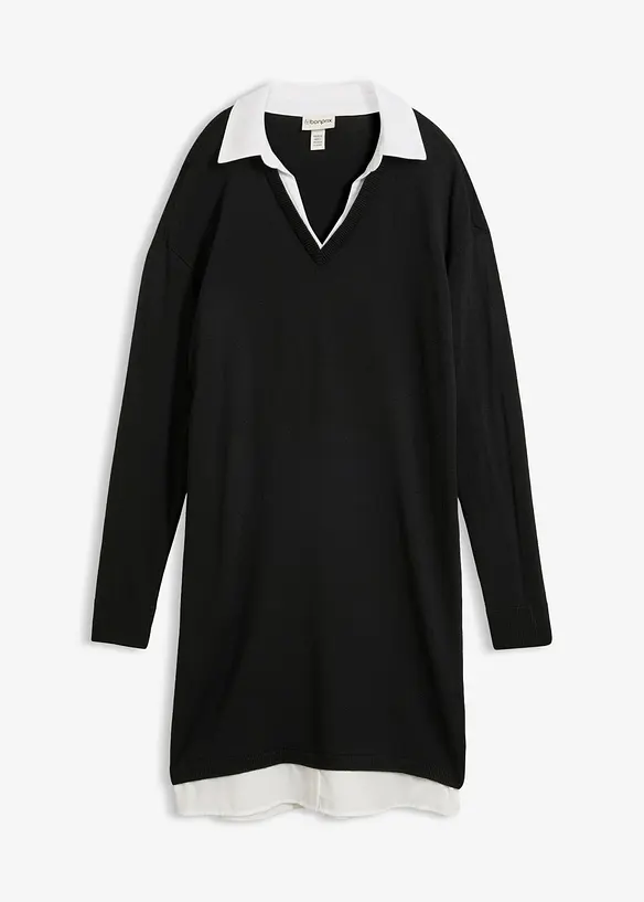 Robe en maille &agrave; empi&egrave;cement chemisier, bonprix