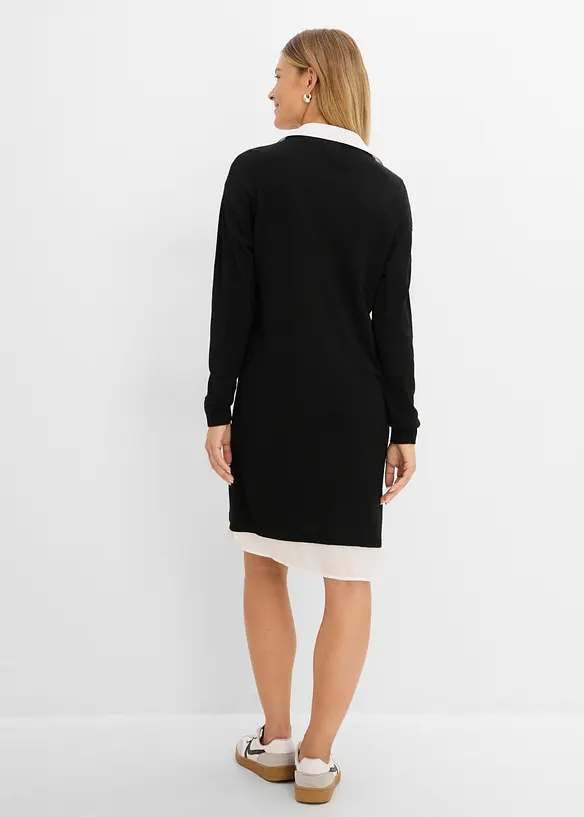 Robe en maille &agrave; empi&egrave;cement chemisier, bonprix