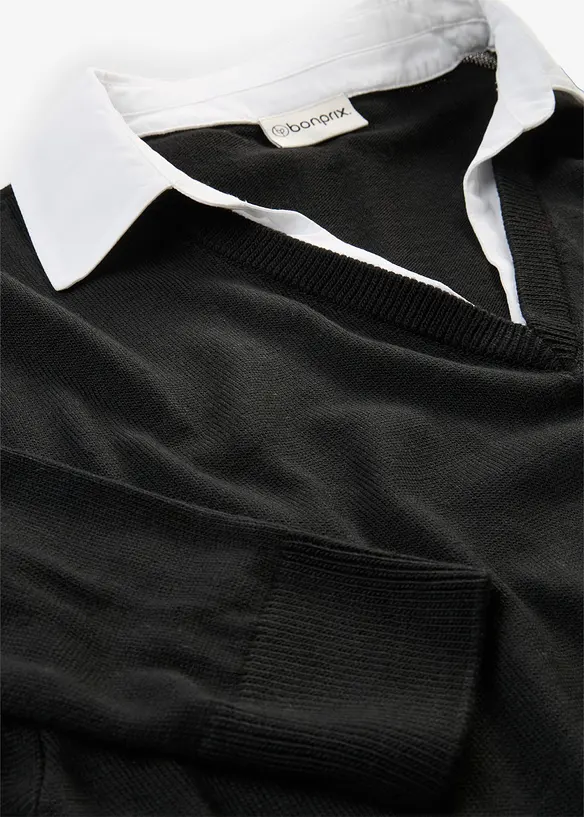 Robe en maille &agrave; empi&egrave;cement chemisier, bonprix