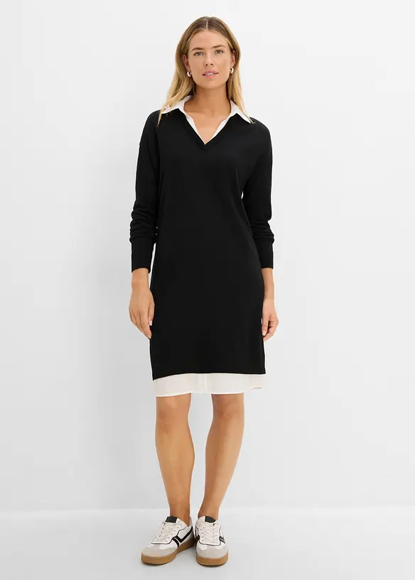 Robe en maille &agrave; empi&egrave;cement chemisier, bonprix