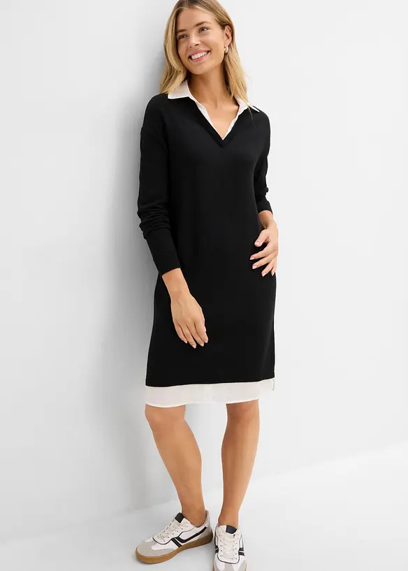 Robe en maille &agrave; empi&egrave;cement chemisier, bonprix