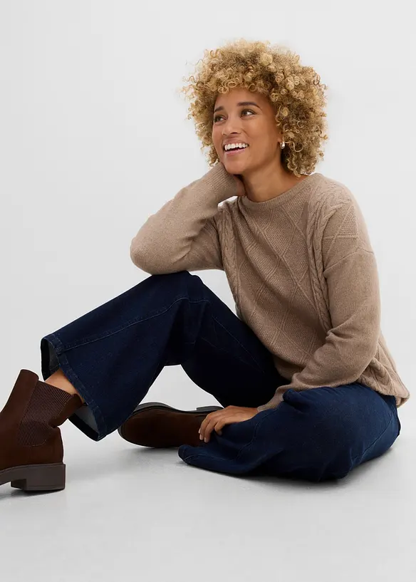 Oversize-Pullover mit Zopfmuster, bonprix