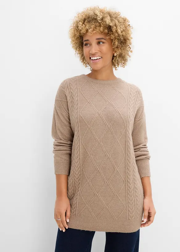 Oversize-Pullover mit Zopfmuster, bonprix