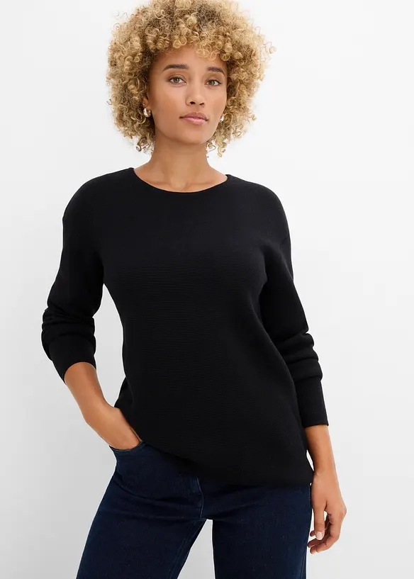 Pull col rond en maille milano c&ocirc;tel&eacute;e, bonprix