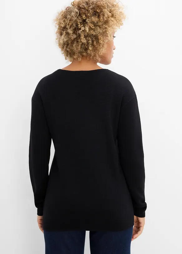 Pull col rond en maille milano c&ocirc;tel&eacute;e, bonprix
