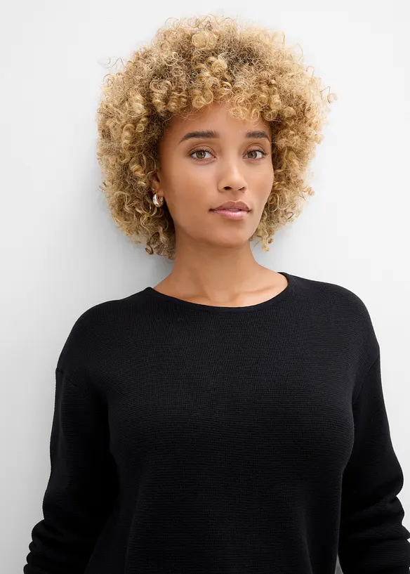 Pull col rond en maille milano c&ocirc;tel&eacute;e, bonprix