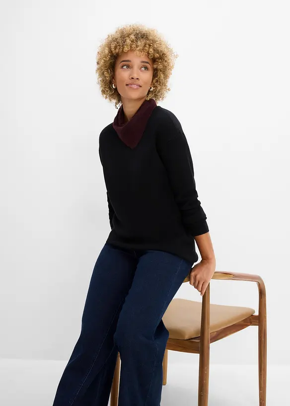 Pull col rond en maille milano c&ocirc;tel&eacute;e, bonprix