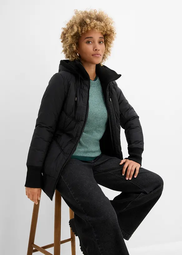 Steppjacke mit breitem Komfortbund und Kapuze, bonprix