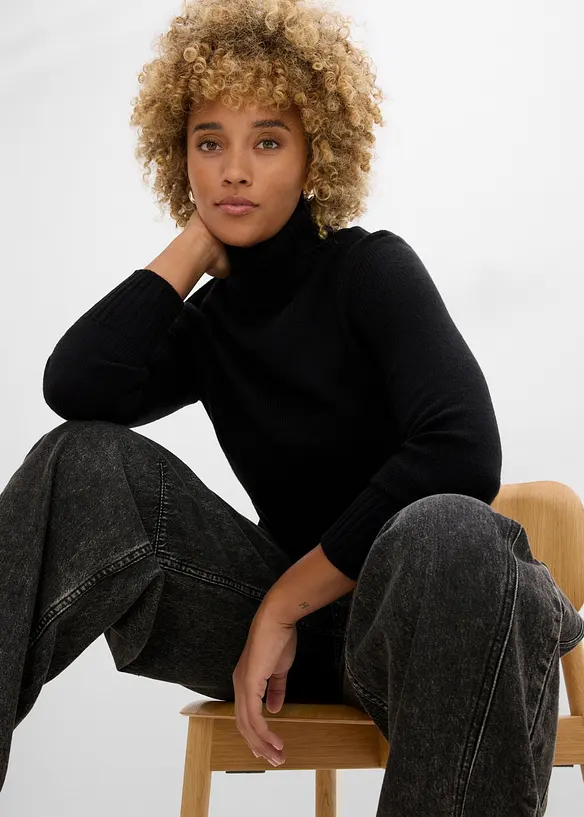 Pull col roul&eacute; basique, bonprix