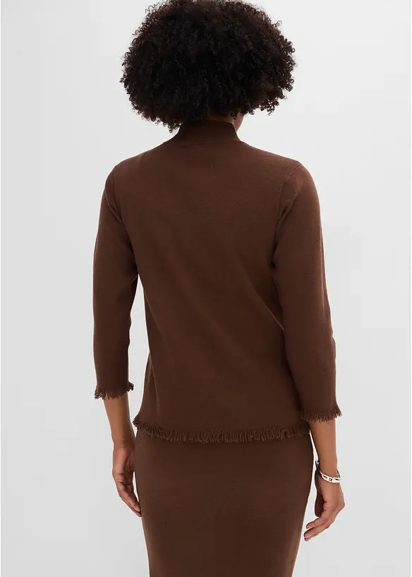 Gilet en maille &agrave; bords frang&eacute;s, bonprix