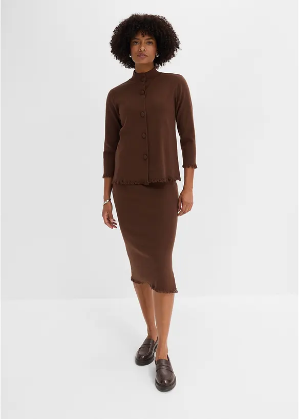 Gilet en maille &agrave; bords frang&eacute;s, bonprix
