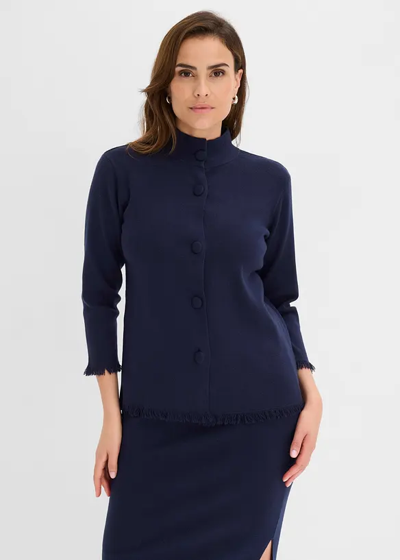Gilet en maille &agrave; bords frang&eacute;s, bonprix