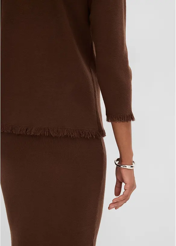 Gilet en maille &agrave; bords frang&eacute;s, bonprix