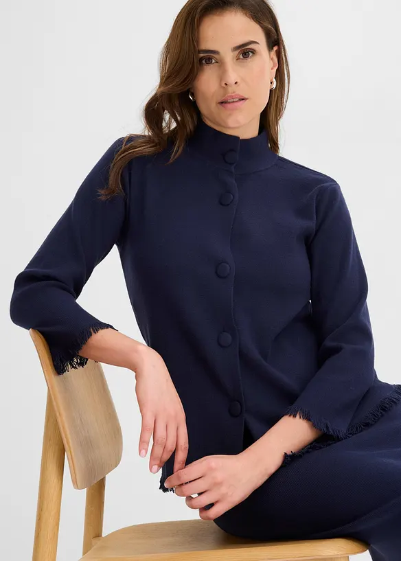 Gilet en maille &agrave; bords frang&eacute;s, bonprix