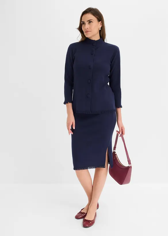 Gilet en maille &agrave; bords frang&eacute;s, bonprix