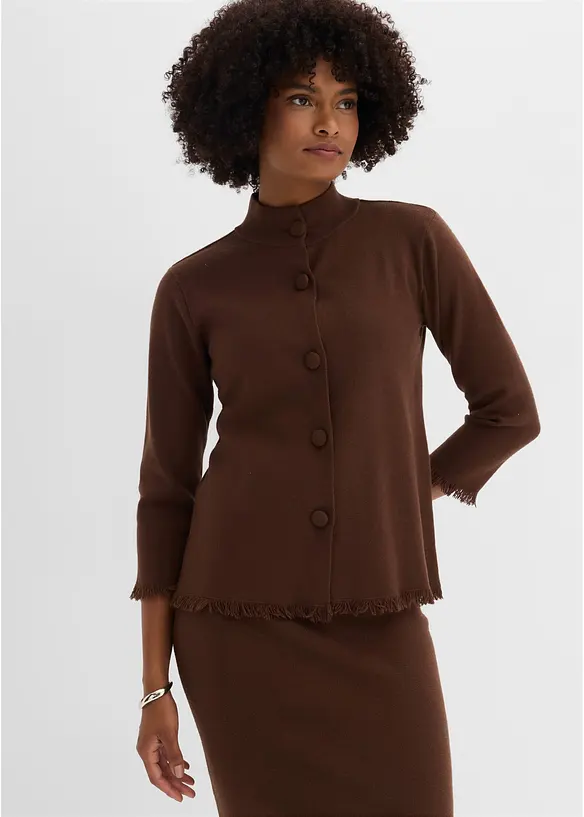Gilet en maille &agrave; bords frang&eacute;s, bonprix