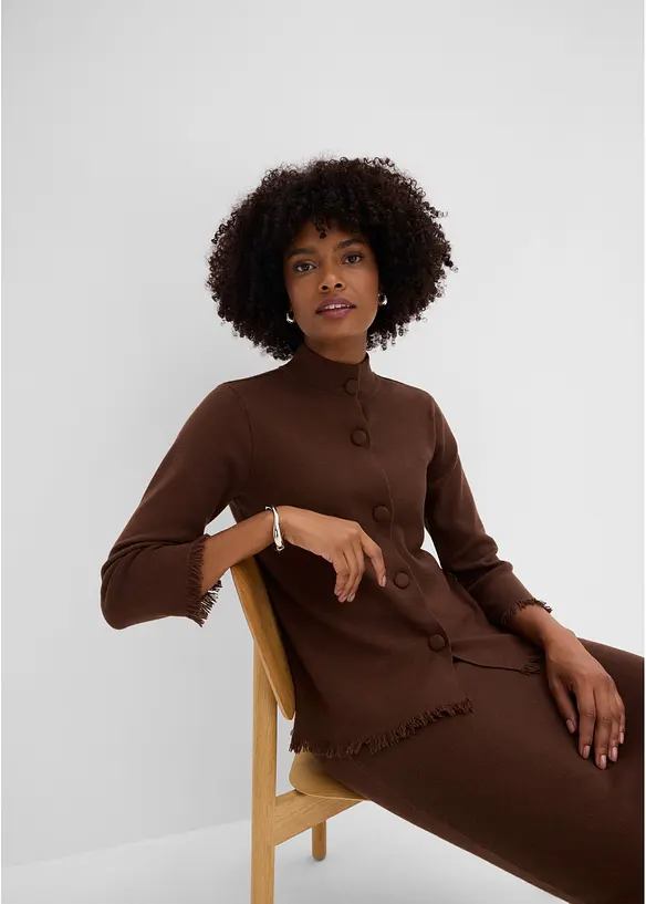 Gilet en maille &agrave; bords frang&eacute;s, bonprix