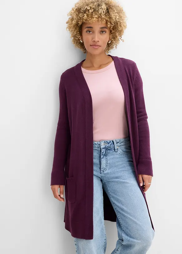Gilet long en maille, manches longues, bonprix
