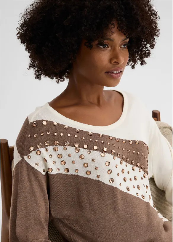 Pull long avec strass, bonprix