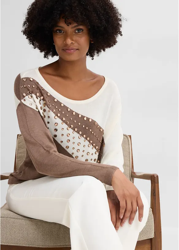 Pull long avec strass, bonprix
