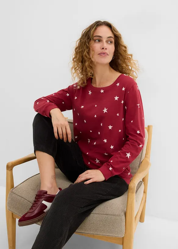 T-shirt coton imprim&eacute;, manches longues, bonprix