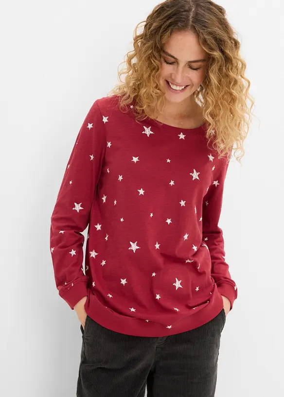 T-shirt coton imprim&eacute;, manches longues, bonprix