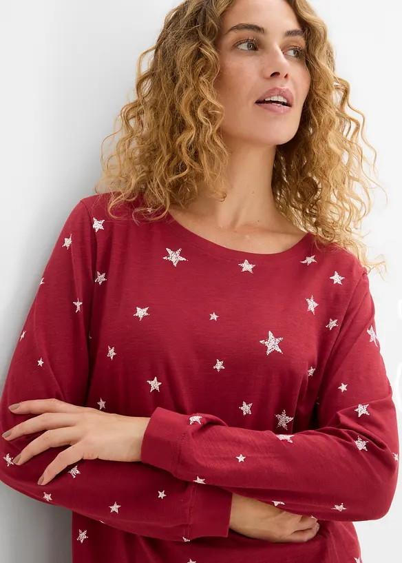 T-shirt coton imprim&eacute;, manches longues, bonprix