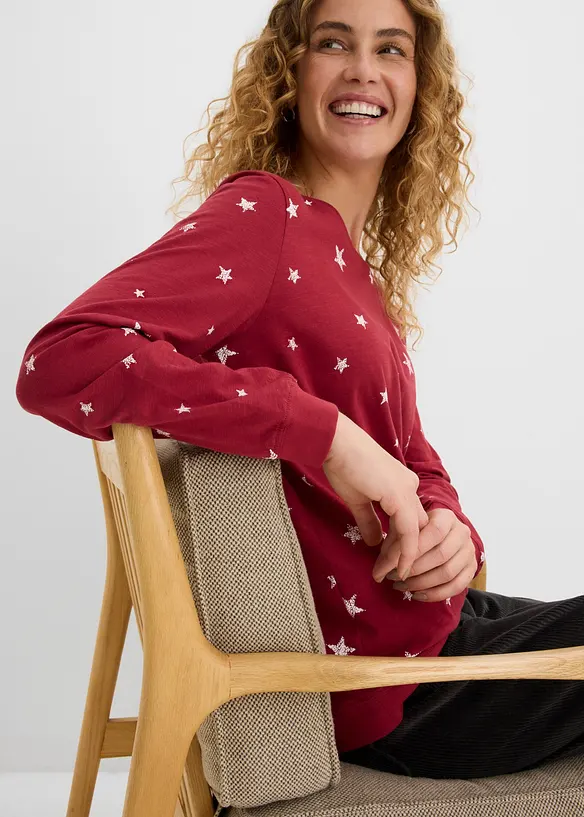 T-shirt coton imprim&eacute;, manches longues, bonprix