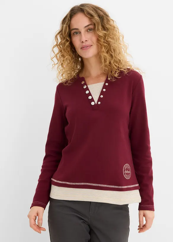 T-shirt coton manches longues style 2en1, bonprix