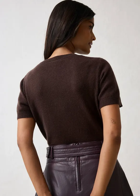 Jupe en cuir d&rsquo;agneau nappa avec ceinture (ens. 2 pces), bonprix