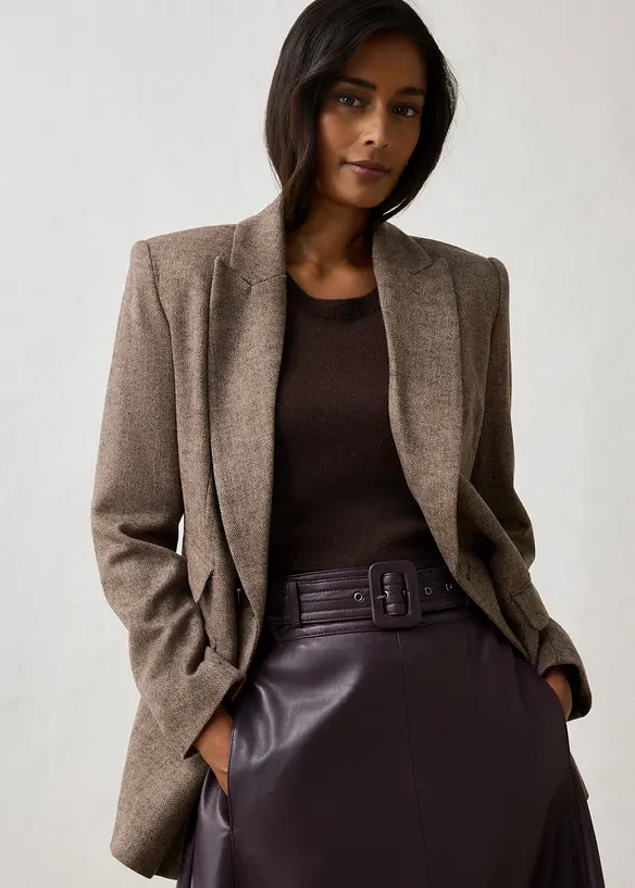 Jupe en cuir d&rsquo;agneau nappa avec ceinture (ens. 2 pces), bonprix