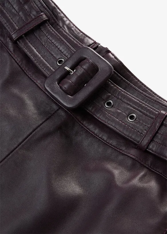 Jupe en cuir d&rsquo;agneau nappa avec ceinture (ens. 2 pces), bonprix