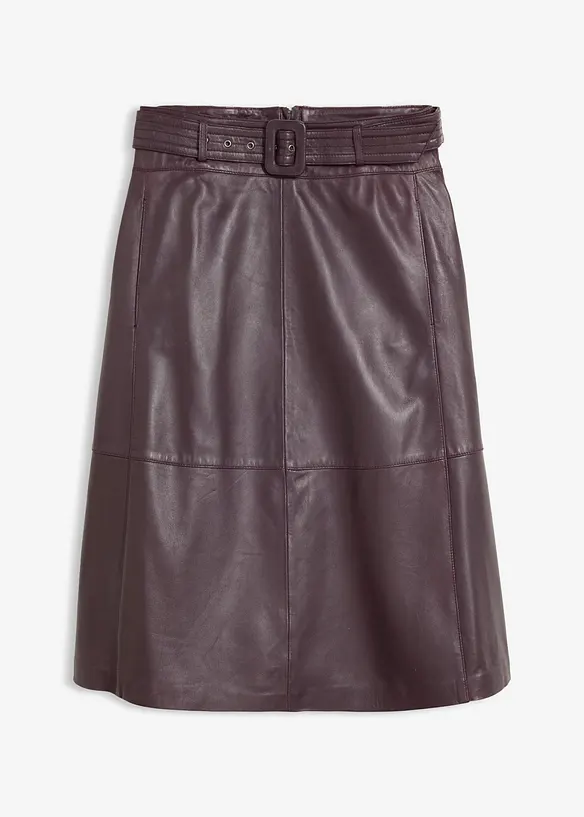 Jupe en cuir d&rsquo;agneau nappa avec ceinture (ens. 2 pces), bonprix