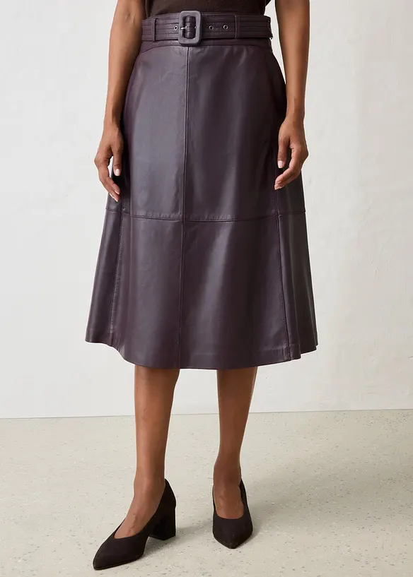 Jupe en cuir d&rsquo;agneau nappa avec ceinture (ens. 2 pces), bonprix