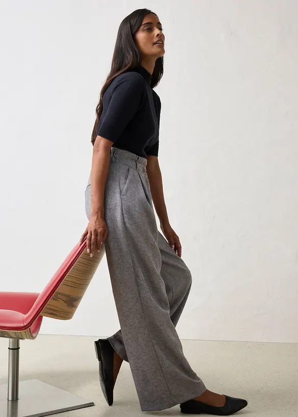 Weite Bundfaltenhose mit weichem Wollanteil, bonprix