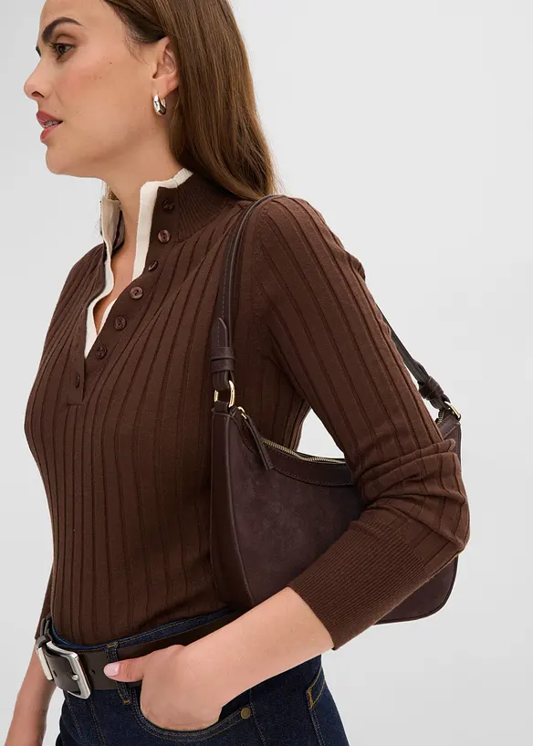 Gerippter Feinstrickpullover mit Viskose in 2 in 1 Optik, bonprix