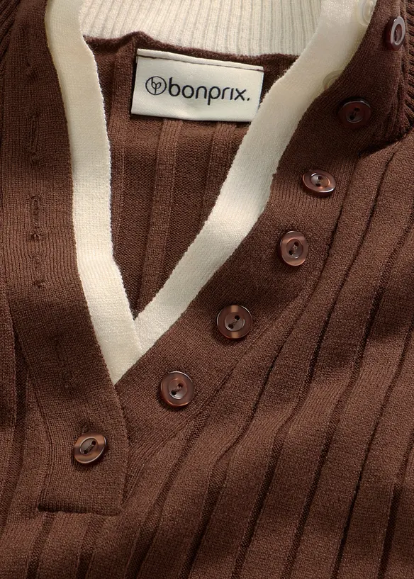 Gerippter Feinstrickpullover mit Viskose in 2 in 1 Optik, bonprix