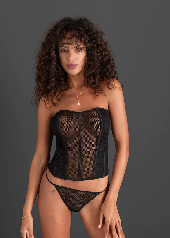 Gu&ecirc;pi&egrave;re et string en r&eacute;sille (ens. 2 pces), bonprix