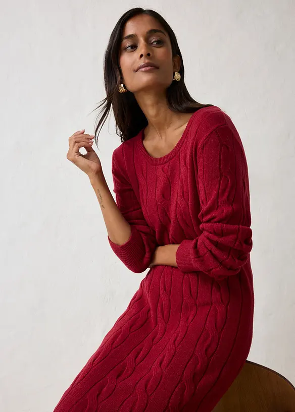 Strickkleid mit Wolle und Zopfmuster, bonprix