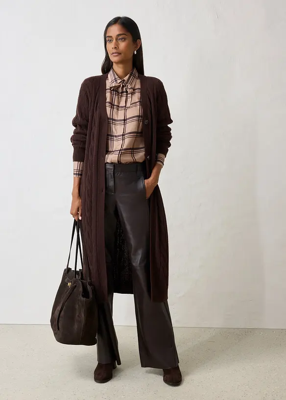 Gilet long et doux en maille de laine m&eacute;lang&eacute;e, bonprix