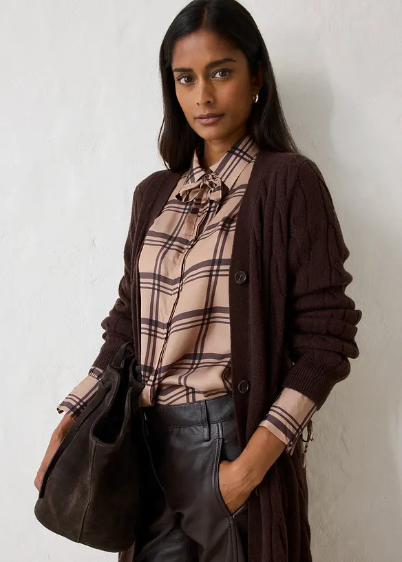 Gilet long et doux en maille de laine m&eacute;lang&eacute;e, bonprix