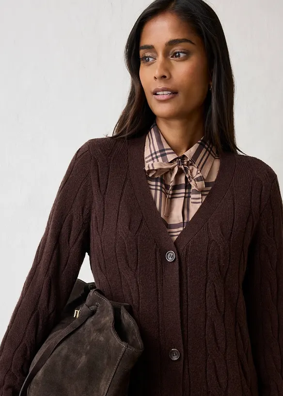Gilet long et doux en maille de laine m&eacute;lang&eacute;e, bonprix
